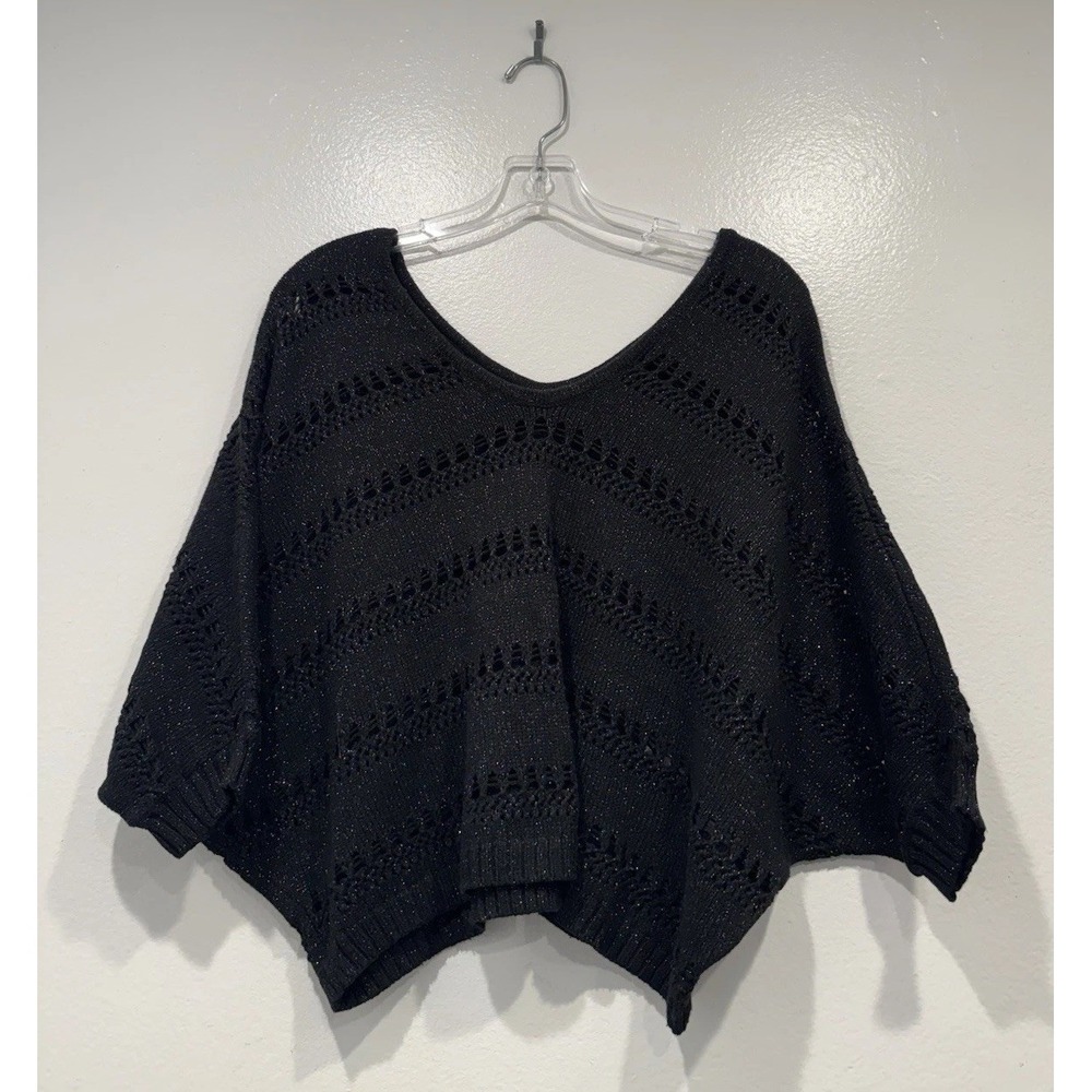Express Dolman Sweater Black Metallic Open Knit Size XS Boho Bohemian Hippie